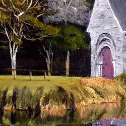 A scenic church by the lake